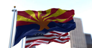 arizona and us flags in the wind