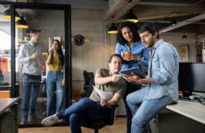 entrepreneurs working on a group project