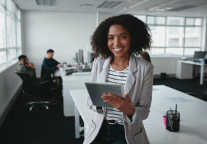 smiling confident manager at the office