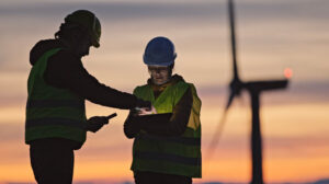 wind energy engineers working outside