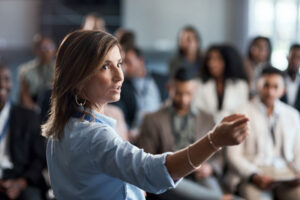 woman delivering presentation