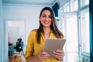 businesswoman on tablet