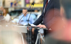 delivering a public speech