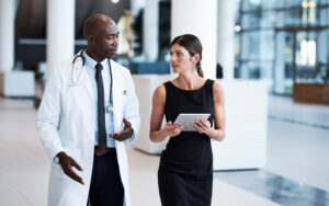 doctor and admin talking