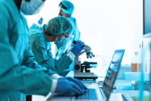 medical workers doing lab work