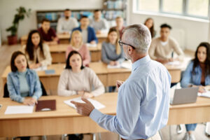 professor in lecture with students