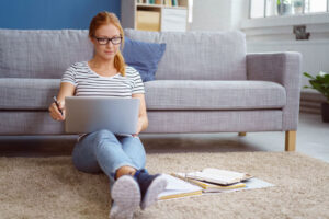 woman studying at home