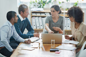 Business meeting in the office led by a woman